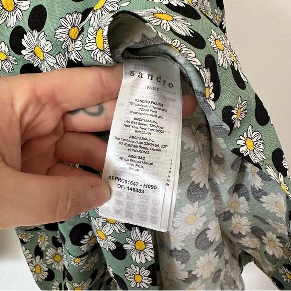 Sandro Angele Ruched Printed Mini Linen Blend Mini Dress S - Picture 7 of 15